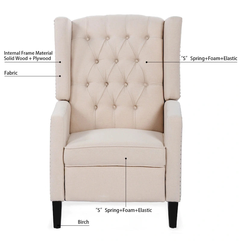 Poltrona reclinabile manuale con schienale ad ala, larghezza 68,5 cm, nera / blu / rosso vino / beige / grigia, a posto singolo