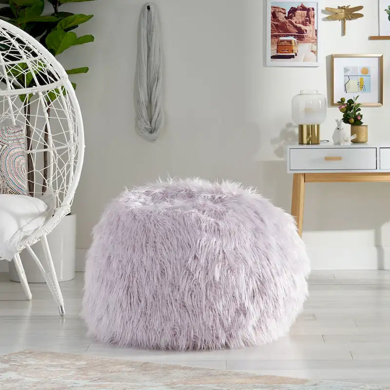 Poltrona Sacco in Ecopelliccia Shaggy, Posto Singolo – Grigio Argento / Rosa Beige / Lavanda / Bianco