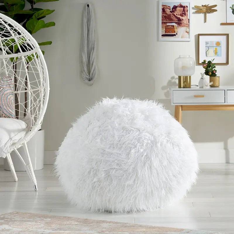 Poltrona Sacco in Ecopelliccia Shaggy, Posto Singolo – Grigio Argento / Rosa Beige / Lavanda / Bianco