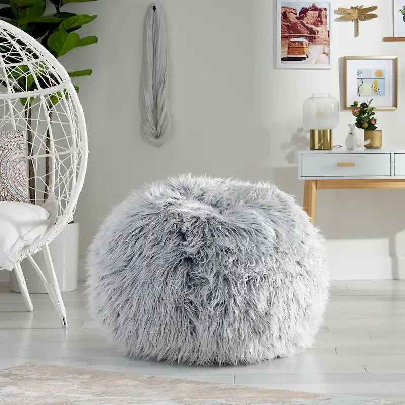 Poltrona Sacco in Ecopelliccia Shaggy, Posto Singolo – Grigio Argento / Rosa Beige / Lavanda / Bianco