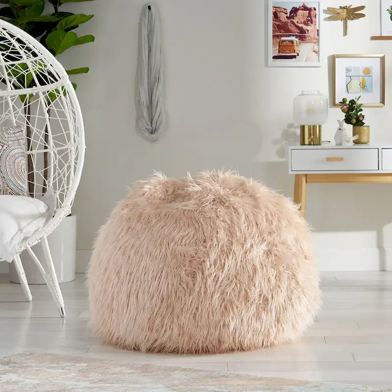 Poltrona Sacco in Ecopelliccia Shaggy, Posto Singolo – Grigio Argento / Rosa Beige / Lavanda / Bianco