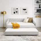 Divano Letto in Tessuto Trapuntato Beige/Grigio con Letto Estraibile – Matrimoniale/Una Piazza e Mezza, Posti a Sedere e Letto per 2 Persone