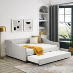 Divano Letto in Tessuto Trapuntato Beige/Grigio con Letto Estraibile – Matrimoniale/Una Piazza e Mezza, Posti a Sedere e Letto per 2 Persone