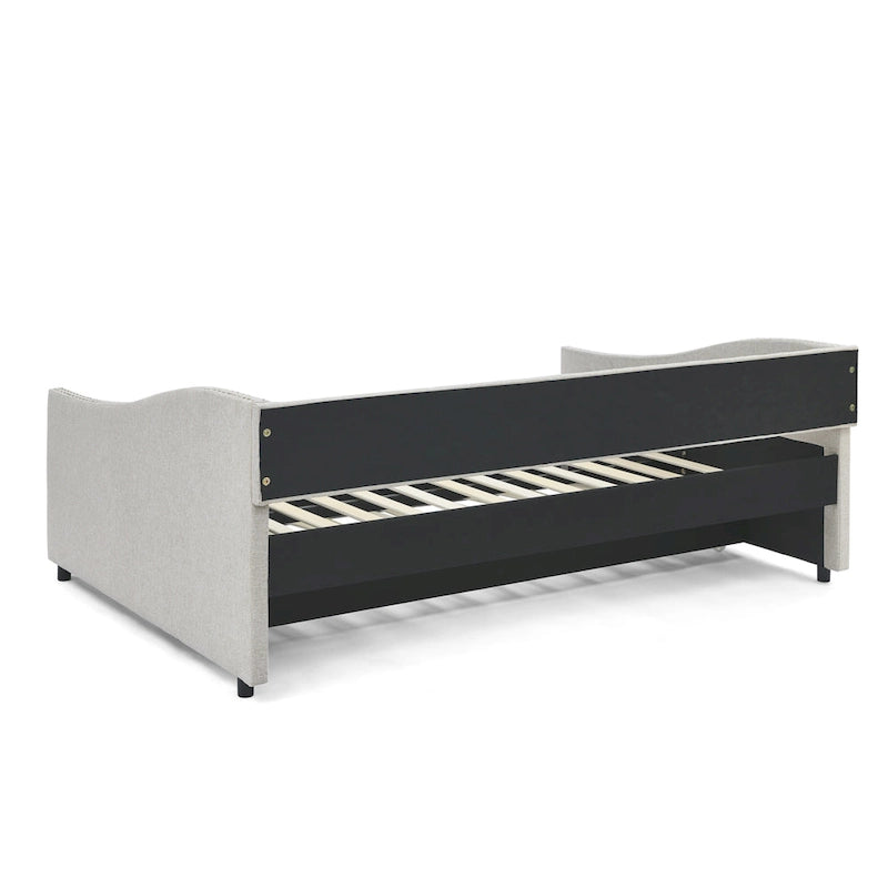 Divano Letto in Tessuto Trapuntato Beige/Grigio con Letto Estraibile – Matrimoniale/Una Piazza e Mezza, Posti a Sedere e Letto per 2 Persone