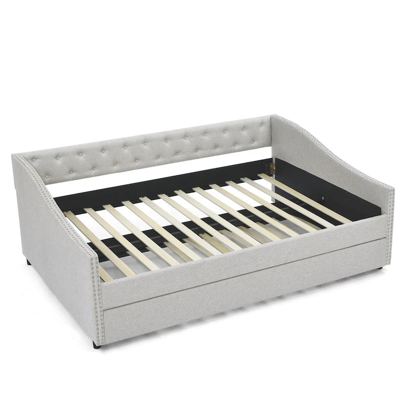 Divano Letto in Tessuto Trapuntato Beige/Grigio con Letto Estraibile – Matrimoniale/Una Piazza e Mezza, Posti a Sedere e Letto per 2 Persone