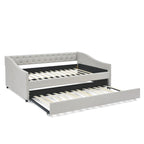 Divano Letto in Tessuto Trapuntato Beige/Grigio con Letto Estraibile – Matrimoniale/Una Piazza e Mezza, Posti a Sedere e Letto per 2 Persone