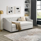 Divano Letto in Tessuto Trapuntato Beige/Grigio con Letto Estraibile – Matrimoniale/Una Piazza e Mezza, Posti a Sedere e Letto per 2 Persone