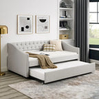 Divano Letto in Tessuto Trapuntato Beige/Grigio con Letto Estraibile – Matrimoniale/Una Piazza e Mezza, Posti a Sedere e Letto per 2 Persone