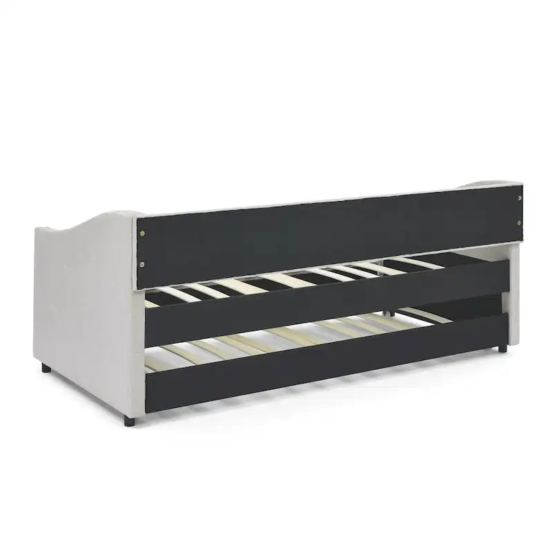 Divano Letto in Tessuto Trapuntato Beige/Grigio con Letto Estraibile – Matrimoniale/Una Piazza e Mezza, Posti a Sedere e Letto per 2 Persone