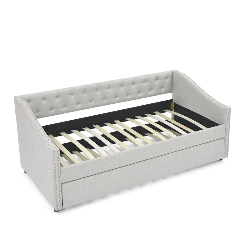 Divano Letto in Tessuto Trapuntato Beige/Grigio con Letto Estraibile – Matrimoniale/Una Piazza e Mezza, Posti a Sedere e Letto per 2 Persone