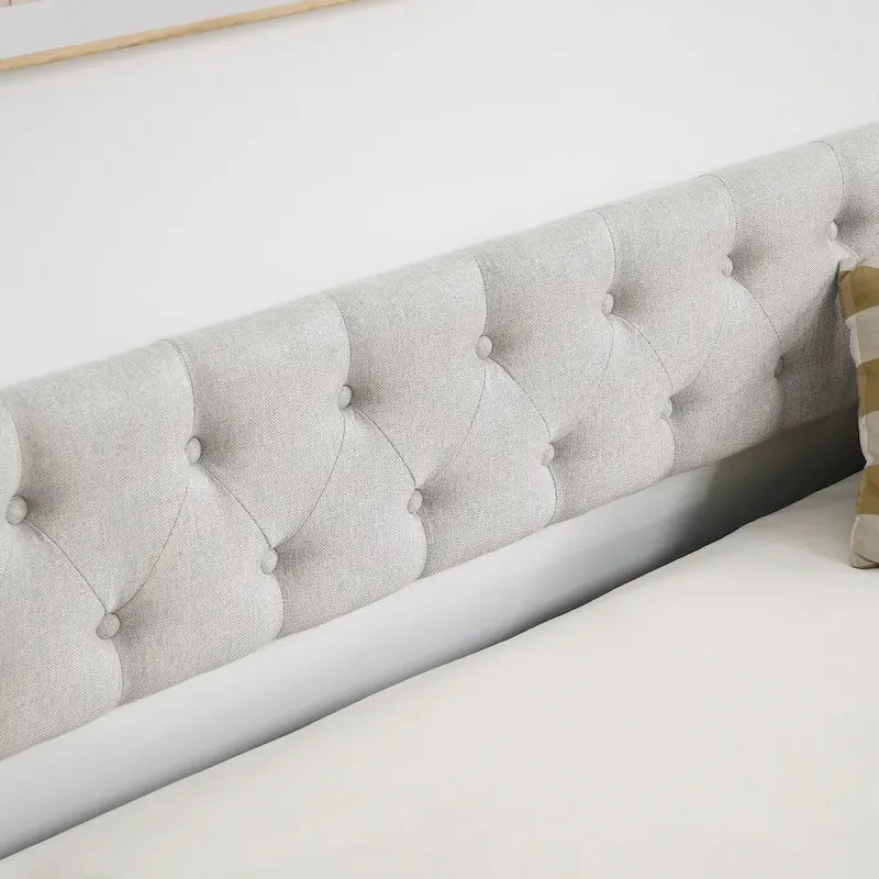 Divano Letto in Tessuto Trapuntato Beige/Grigio con Letto Estraibile – Matrimoniale/Una Piazza e Mezza, Posti a Sedere e Letto per 2 Persone
