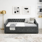 Divano Letto in Tessuto Trapuntato Beige/Grigio con Letto Estraibile – Matrimoniale/Una Piazza e Mezza, Posti a Sedere e Letto per 2 Persone