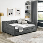 Divano Letto in Tessuto Trapuntato Beige/Grigio con Letto Estraibile – Matrimoniale/Una Piazza e Mezza, Posti a Sedere e Letto per 2 Persone
