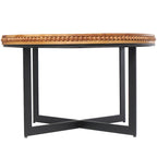 Tavolino da Caffè Rotondo Marrone, Piano in Legno e Base a X in Metallo Nero, Stile Industriale