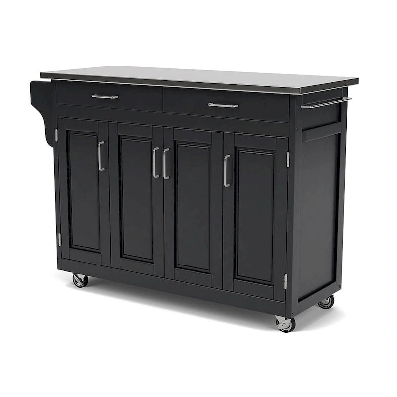 Carrello da cucina mobile nero con top in acciaio inossidabile, singolo