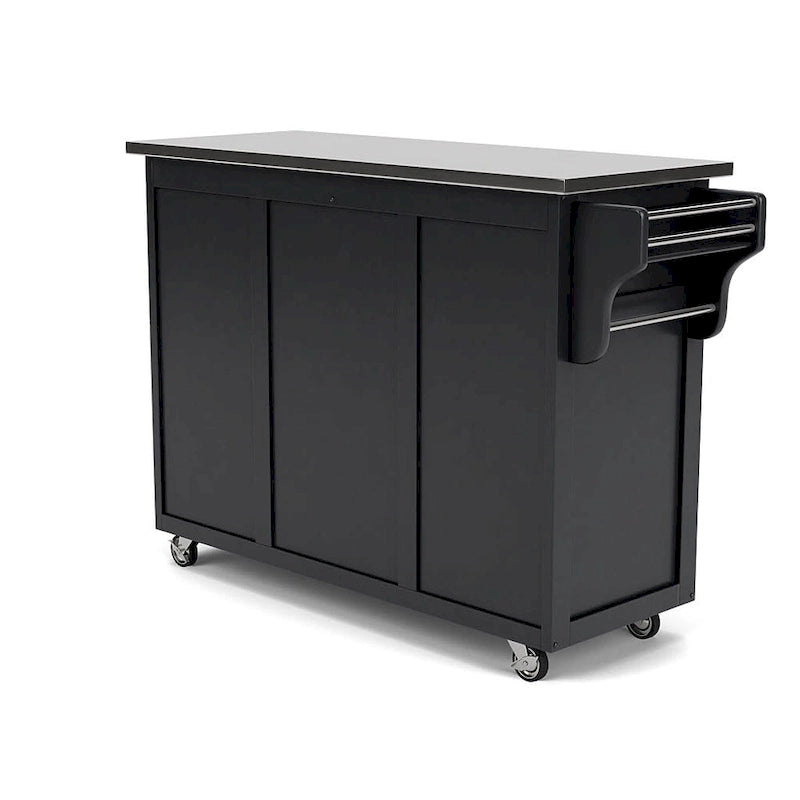 Carrello da cucina mobile nero con top in acciaio inossidabile, singolo