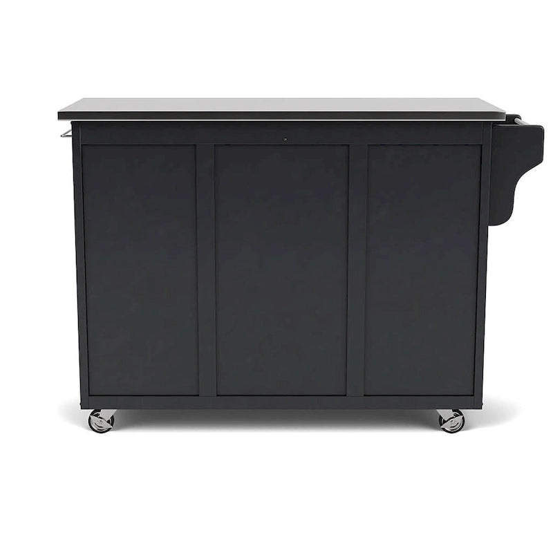 Carrello da cucina mobile nero con top in acciaio inossidabile, singolo