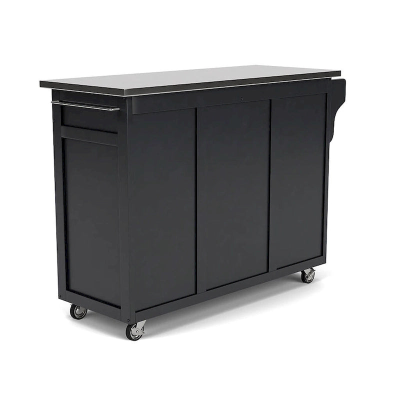 Carrello da cucina mobile nero con top in acciaio inossidabile, singolo