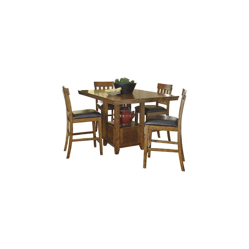 Set da pranzo da 5 pezzi in marrone medio, altezza bancone, per 6 persone