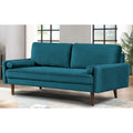 Divanetto/poltrona a due posti in velluto trapuntato verde-azzurro/arancione/verde oliva/nero, stile metà secolo