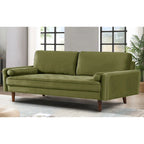 Divanetto/poltrona a due posti in velluto trapuntato verde-azzurro/arancione/verde oliva/nero, stile metà secolo