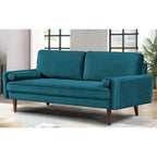 Divanetto/poltrona a due posti in velluto trapuntato verde-azzurro/arancione/verde oliva/nero, stile metà secolo