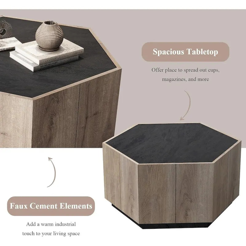 Tavolino esagonale grigio con cassetti, 2 dimensioni