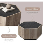 Tavolino esagonale grigio con cassetti, 2 dimensioni