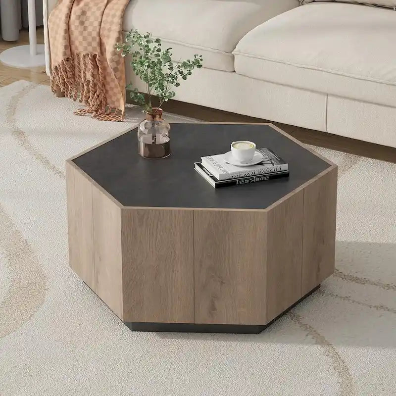 Tavolino esagonale grigio con cassetti, 2 dimensioni