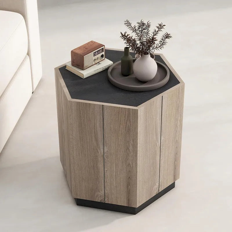 Tavolino esagonale grigio con cassetti, 2 dimensioni