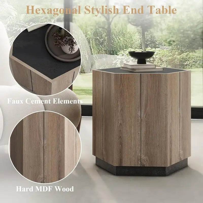 Tavolino esagonale grigio con cassetti, 2 dimensioni