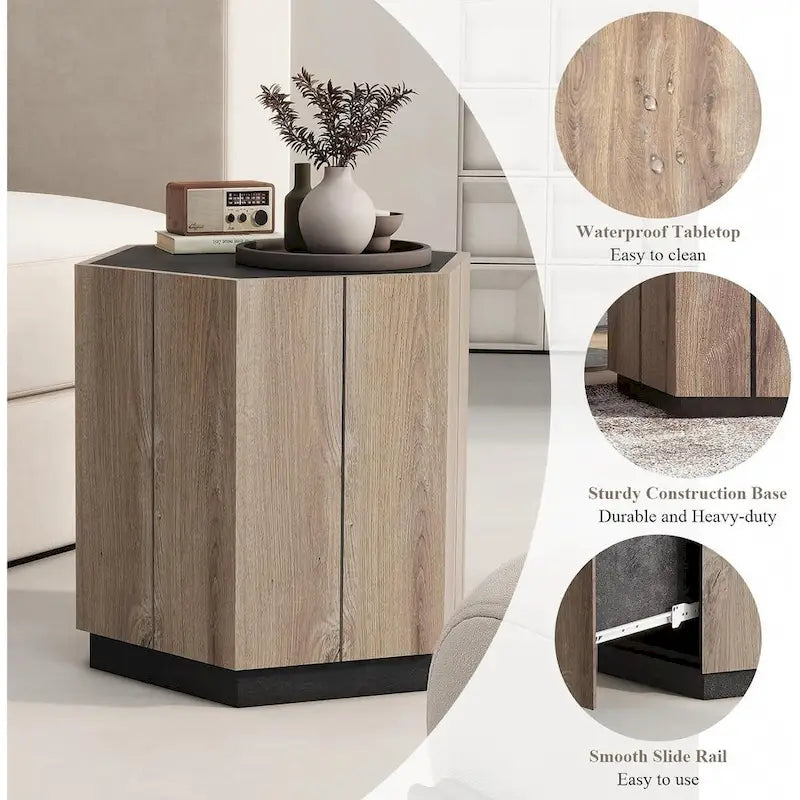Tavolino esagonale grigio con cassetti, 2 dimensioni