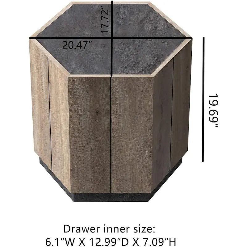 Tavolino esagonale grigio con cassetti, 2 dimensioni