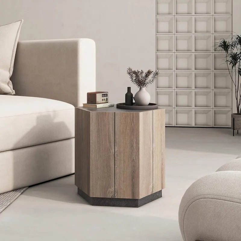 Tavolino esagonale grigio con cassetti, 2 dimensioni