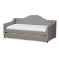 Divano letto grigio/beige in tessuto con letto estraibile, per 2 persone