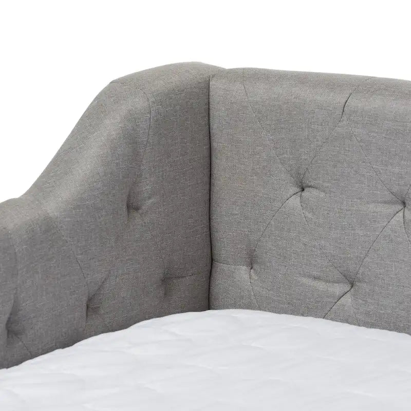 Divano letto grigio/beige in tessuto con letto estraibile, per 2 persone