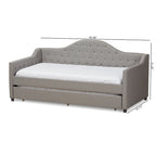 Divano letto grigio/beige in tessuto con letto estraibile, per 2 persone