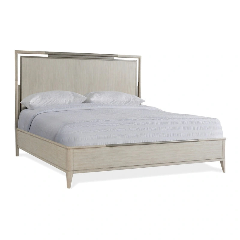 Letto Champagne con pannelli, struttura in legno massello e metallo, King/Queen