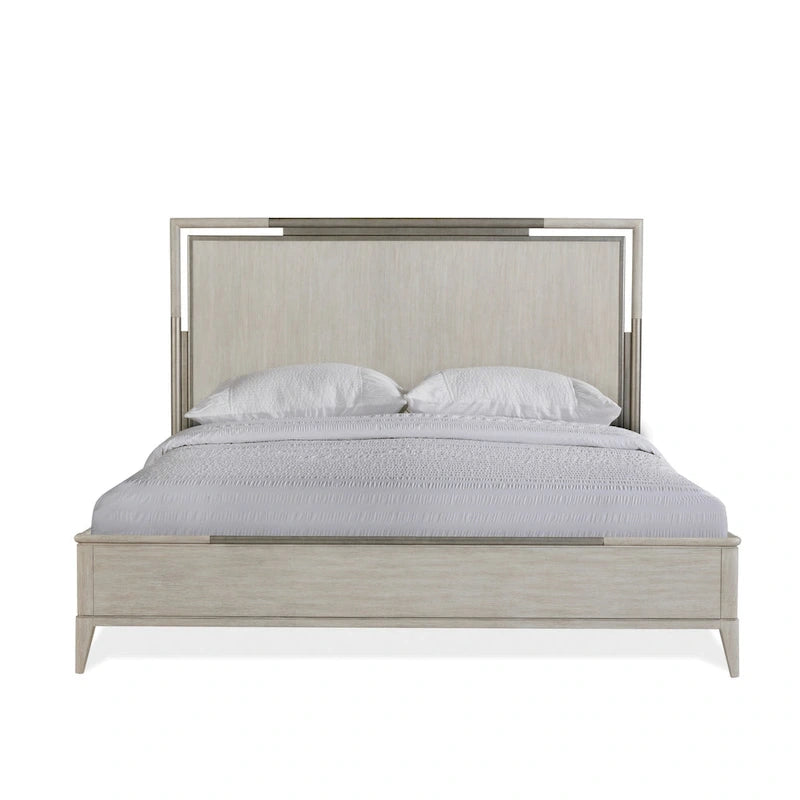 Letto Champagne con pannelli, struttura in legno massello e metallo, King/Queen
