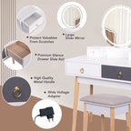 Set Toeletta Moderno Bianco con Specchio LED, 4 Cassetti e Sgabello, 1 Persona