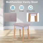 Set Toeletta Moderno Bianco con Specchio LED, 4 Cassetti e Sgabello, 1 Persona