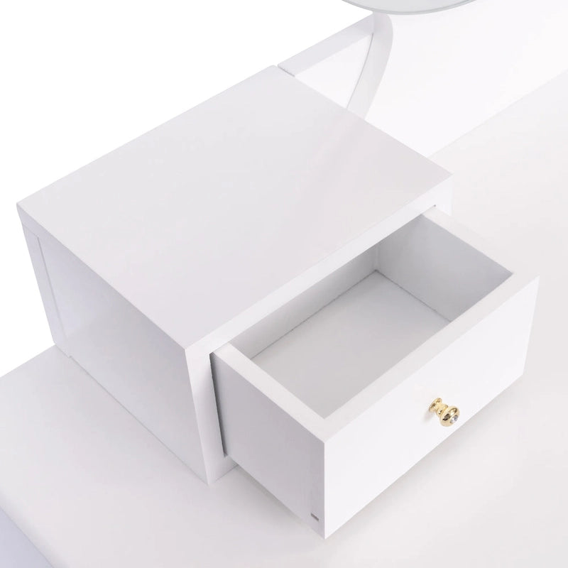 Set Toeletta Moderno Bianco con Specchio LED, 4 Cassetti e Sgabello, 1 Persona