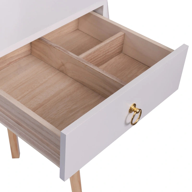 Set Toeletta Moderno Bianco con Specchio LED, 4 Cassetti e Sgabello, 1 Persona