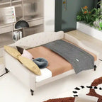 Divano letto singolo a doghe in legno beige, 2 posti