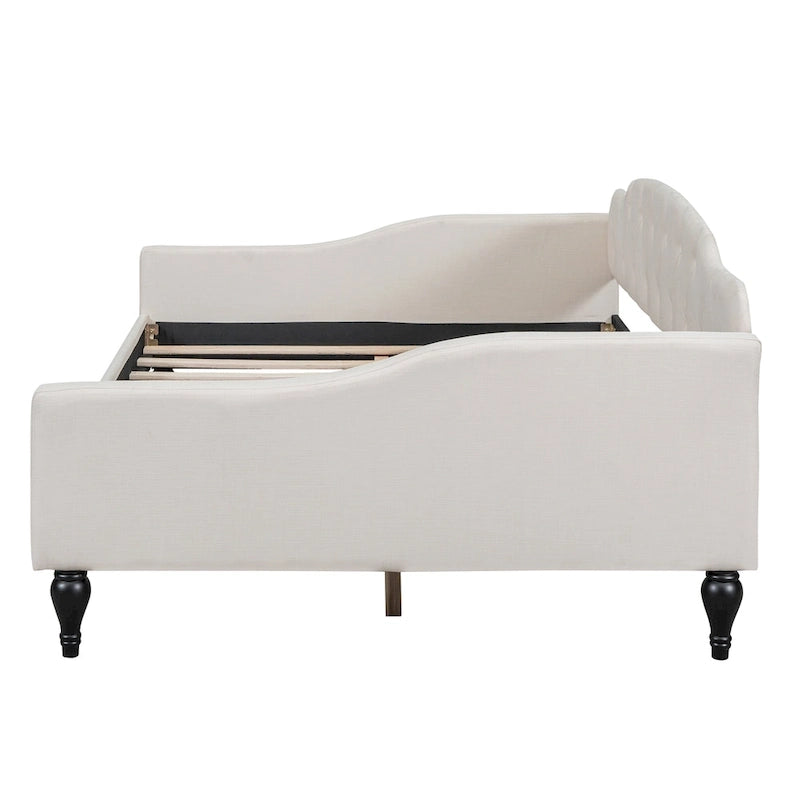 Divano letto singolo a doghe in legno beige, 2 posti