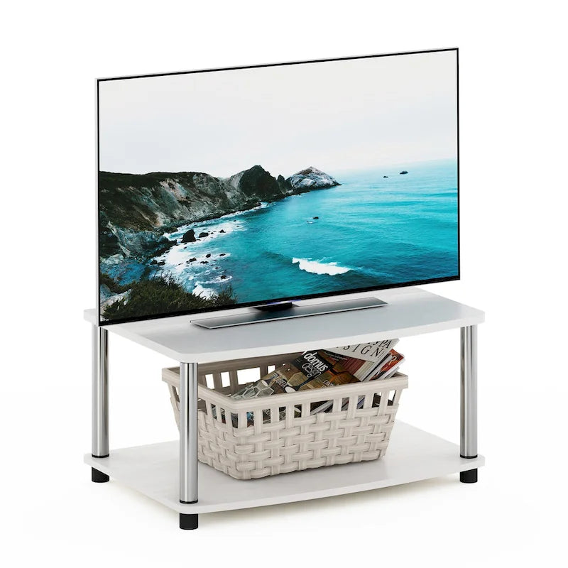 Mobile TV sopraelevato a 2 ripiani, senza attrezzi, Americano / Rovere Bianco / Pino Ambrato / Bianco, montaggio a 1 persona