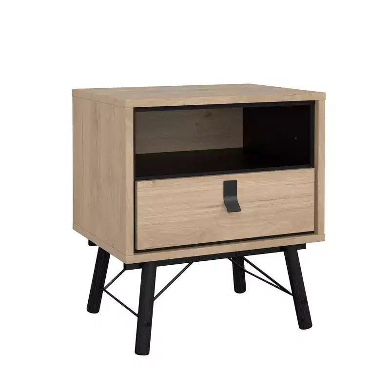 Tvilum, Ry Nightstand with 1 Drawer and Open Shelf, Jackson Hickory/Black