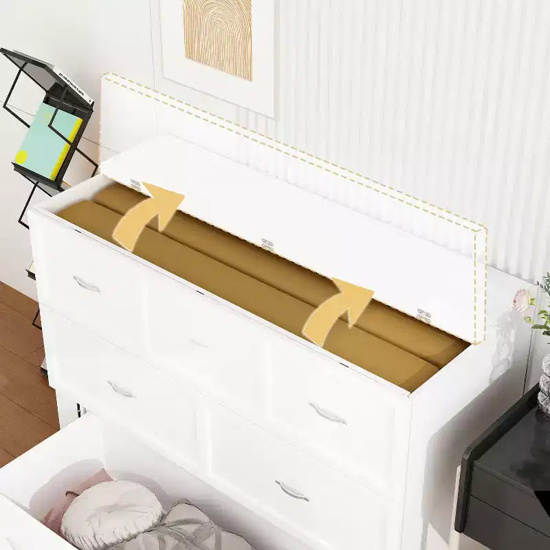 Famapy White Murphy Bed with Drawer  Pull-Out Bed Frame + Built-In Charging Station
