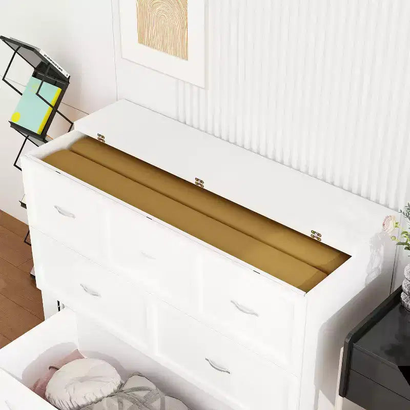 Famapy White Murphy Bed with Drawer  Pull-Out Bed Frame + Built-In Charging Station