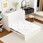Famapy White Murphy Bed with Drawer  Pull-Out Bed Frame + Built-In Charging Station